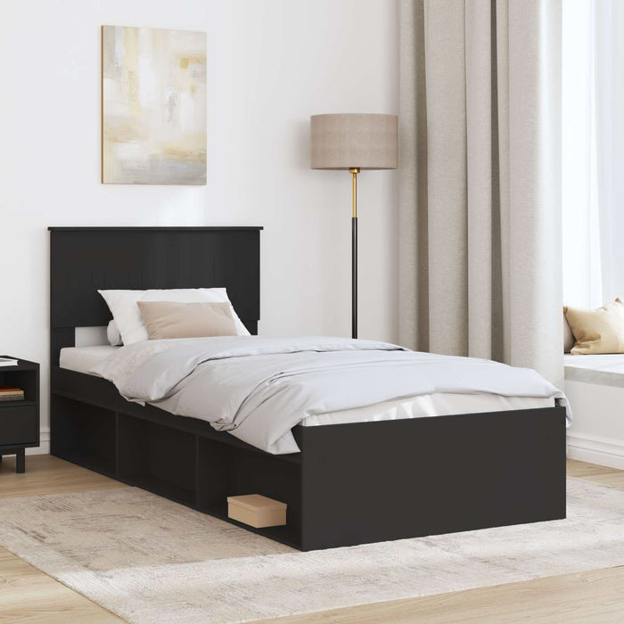 Cadru de pat cu headboard Negru 90 x 200 cm Lemn de pin masiv - WALTI WALTI