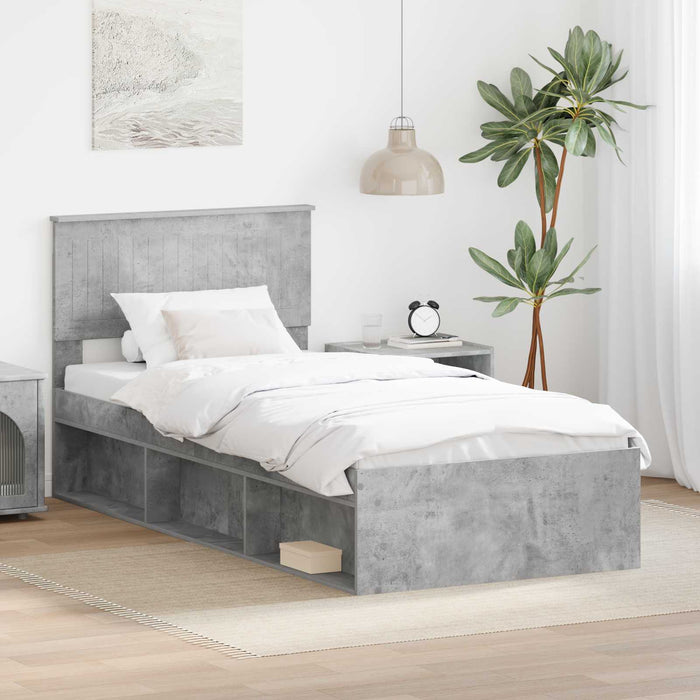 Cadru de pat cu headboard Beton 90 x 200 cm Lemn de pin masiv - WALTI WALTI