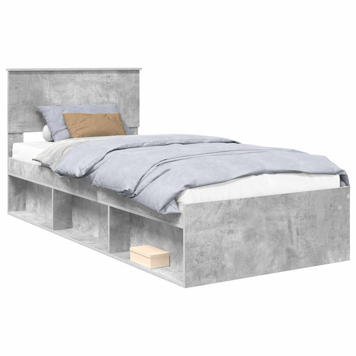 Cadru de pat cu headboard Beton 90 x 200 cm Lemn de pin masiv - WALTI WALTI