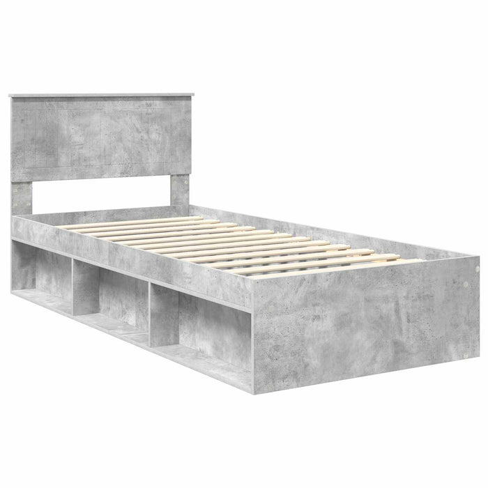 Cadru de pat cu headboard Beton 90 x 200 cm Lemn de pin masiv - WALTI WALTI
