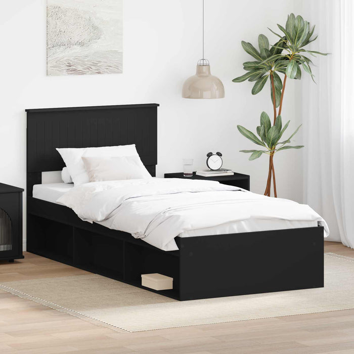 Cadru de pat cu headboard Negru 90 x 190 cm Lemn de pin masiv - WALTI WALTI