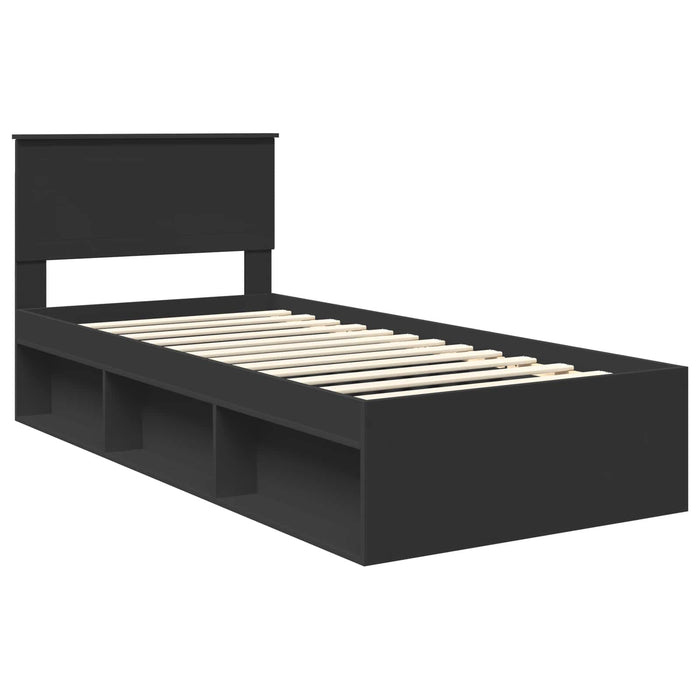 Cadru de pat cu headboard Negru 90 x 190 cm Lemn de pin masiv - WALTI WALTI