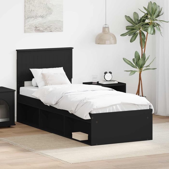 Cadru de pat cu headboard Negru 75 x 190 cm Lemn de pin masiv - WALTI WALTI