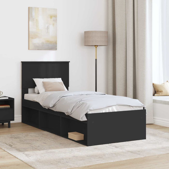 Cadru de pat cu headboard Negru 75 x 190 cm Lemn de pin masiv - WALTI WALTI