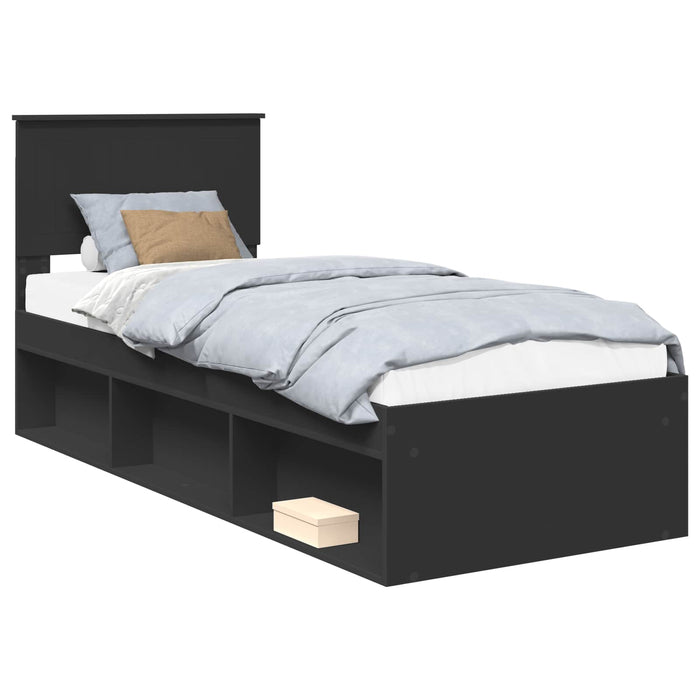 Cadru de pat cu headboard Negru 75 x 190 cm Lemn de pin masiv - WALTI WALTI