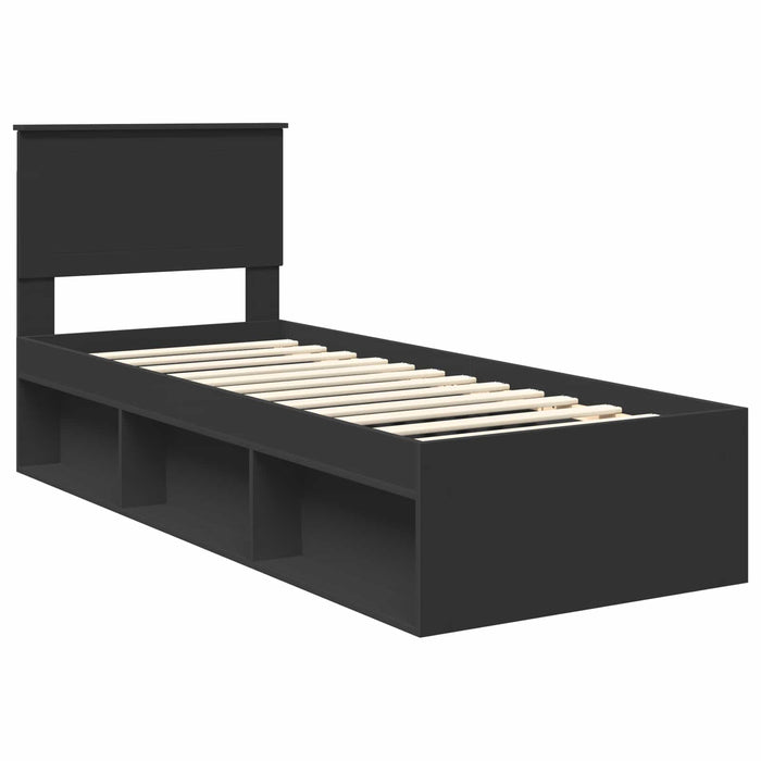 Cadru de pat cu headboard Negru 75 x 190 cm Lemn de pin masiv - WALTI WALTI