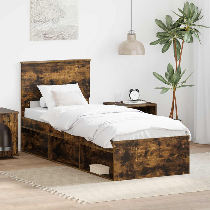 Cadru de pat Stejar fumuriu 75 x 190 cm Lemn de pin masiv - WALTI WALTI