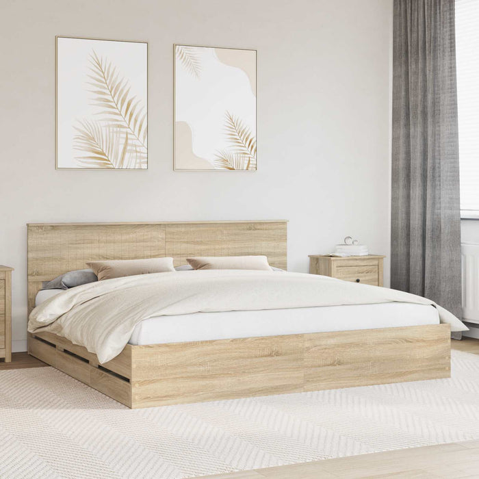 Cadru de pat Stejar Sonoma 200 x 200 cm Lemn Ingineresc - WALTI WALTI