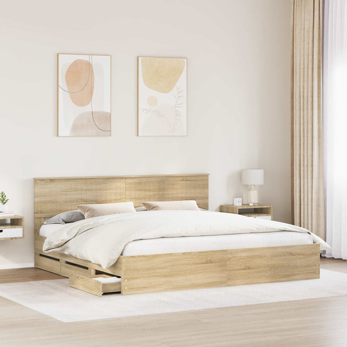 Cadru de pat Stejar Sonoma 200 x 200 cm Lemn Ingineresc - WALTI WALTI