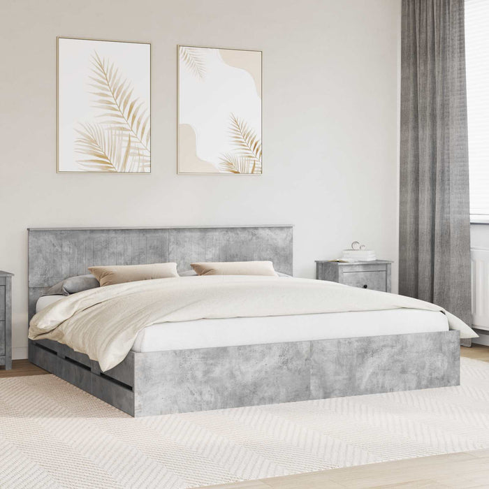 Cadru de pat Gri din beton 200 x 200 cm Lemn Ingineresc - WALTI WALTI