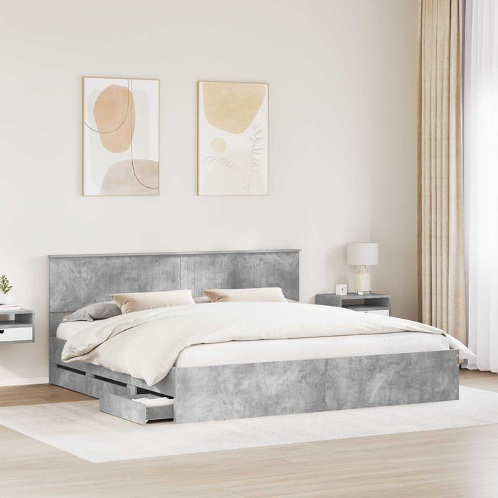 Cadru de pat Gri din beton 200 x 200 cm Lemn Ingineresc - WALTI WALTI