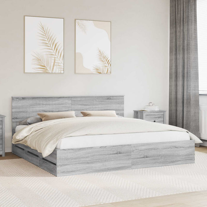 Cadru de pat cu sertar Gri Sonoma 200 x 200 cm Lemn Ingineresc - WALTI WALTI