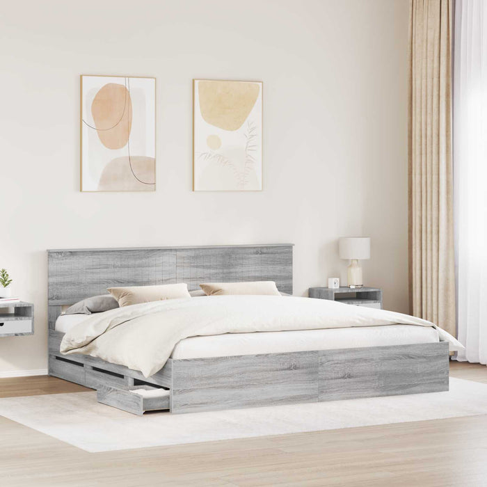 Cadru de pat cu sertar Gri Sonoma 200 x 200 cm Lemn Ingineresc - WALTI WALTI