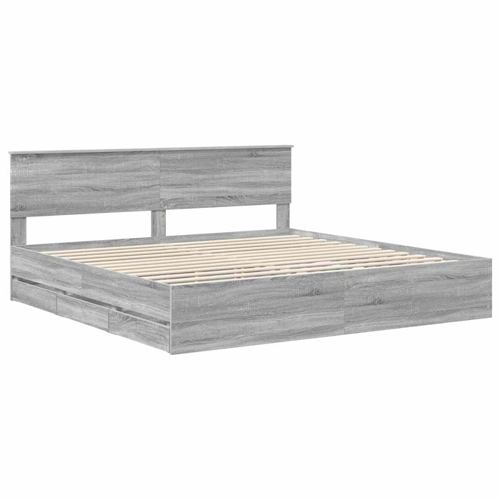 Cadru de pat cu sertar Gri Sonoma 200 x 200 cm Lemn Ingineresc - WALTI WALTI