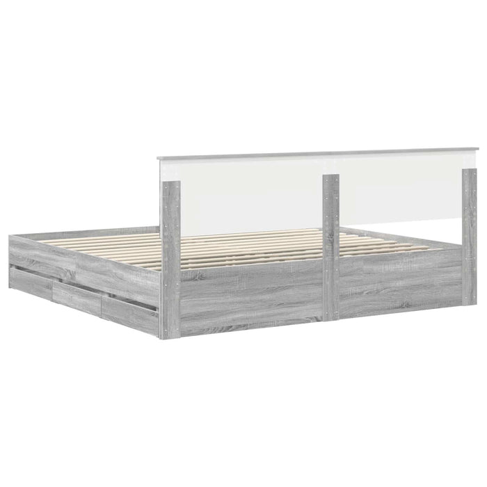 Cadru de pat cu sertar Gri Sonoma 200 x 200 cm Lemn Ingineresc - WALTI WALTI