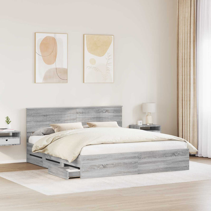 Cadru de pat cu sertar Gri Sonoma 180 x 200 cm Lemn Ingineresc - WALTI WALTI