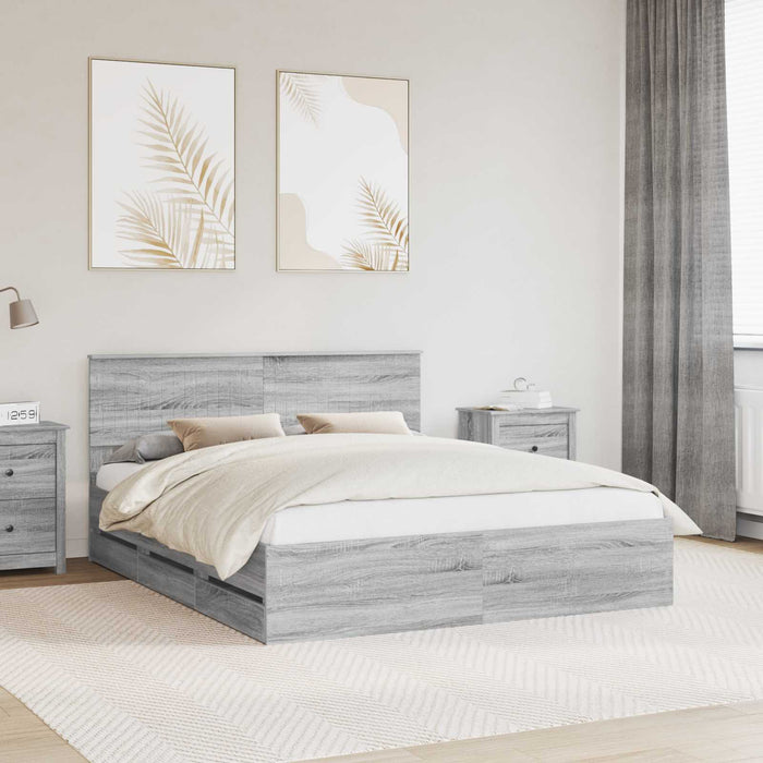 Cadru de pat cu sertar Gri Sonoma 160 x 200 cm Lemn Ingineresc - WALTI WALTI