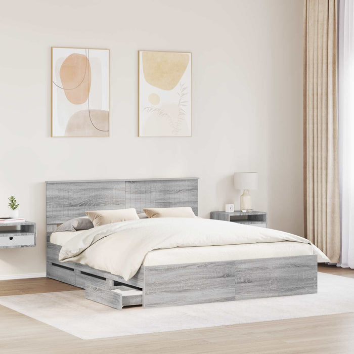 Cadru de pat cu sertar Gri Sonoma 160 x 200 cm Lemn Ingineresc - WALTI WALTI