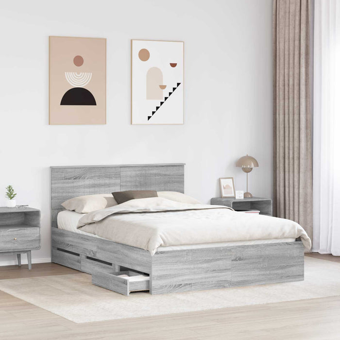 Cadru de pat cu sertar Gri Sonoma 140 x 190 cm Lemn Ingineresc - WALTI WALTI