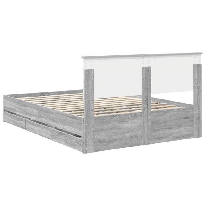Cadru de pat cu sertar Gri Sonoma 140 x 190 cm Lemn Ingineresc - WALTI WALTI