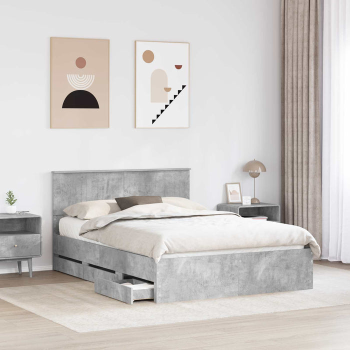 Cadru de pat Gri din beton 135 x 190 cm Lemn Ingineresc - WALTI WALTI