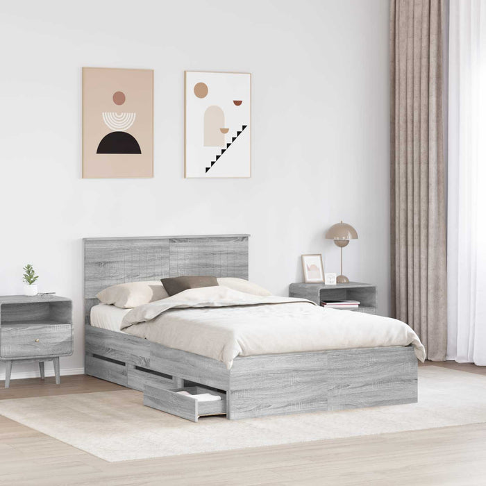 Cadru de pat cu sertar Gri Sonoma 120 x 200 cm Lemn Ingineresc - WALTI WALTI