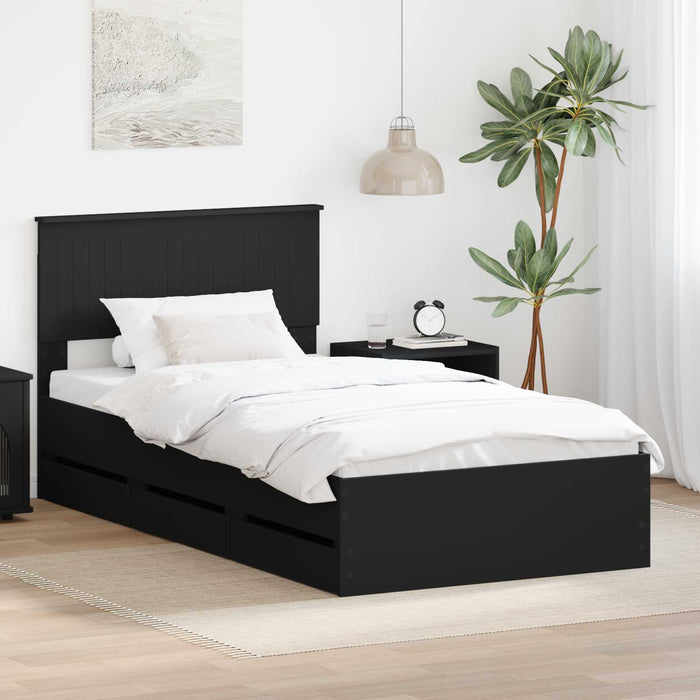 Cadru de pat cu sertar Negru 100 x 200 cm Lemn Ingineresc - WALTI WALTI