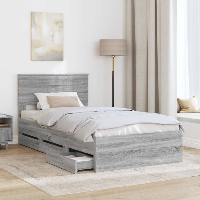 Cadru de pat cu sertar Gri Sonoma 100 x 200 cm Lemn Ingineresc - WALTI WALTI