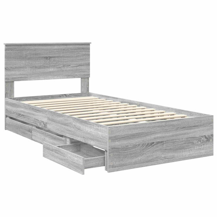 Cadru de pat cu sertar Gri Sonoma 100 x 200 cm Lemn Ingineresc - WALTI WALTI