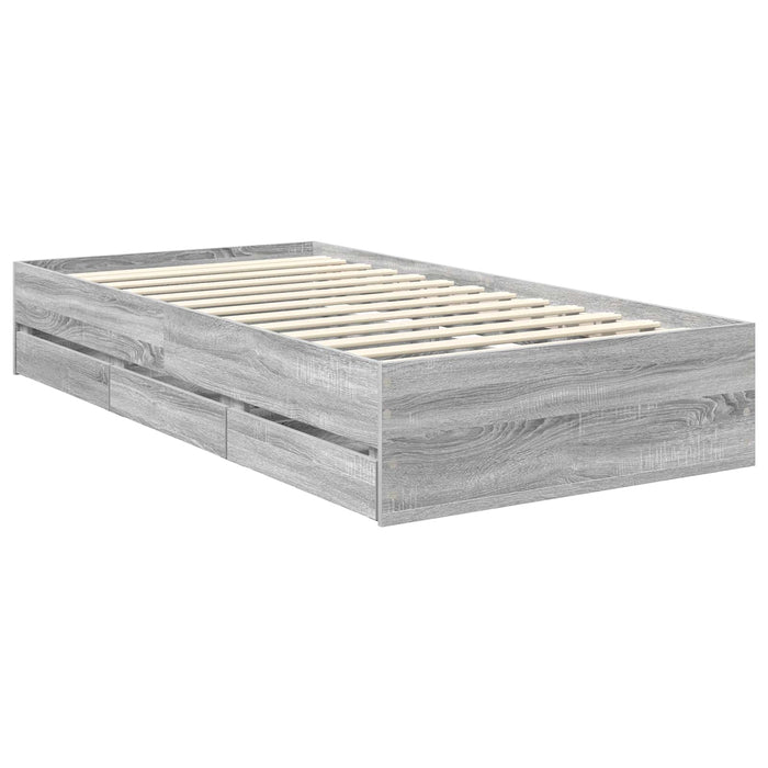 Cadru de pat cu sertar Gri Sonoma 100 x 200 cm Lemn Ingineresc - WALTI WALTI