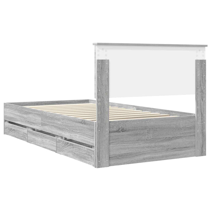 Cadru de pat cu sertar Gri Sonoma 100 x 200 cm Lemn Ingineresc - WALTI WALTI