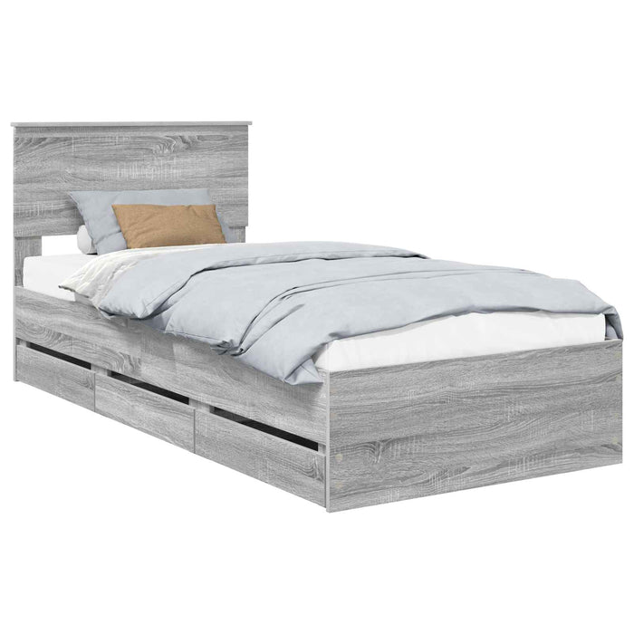 Cadru de pat cu sertar Gri Sonoma 90 x 190 cm Lemn Ingineresc - WALTI WALTI