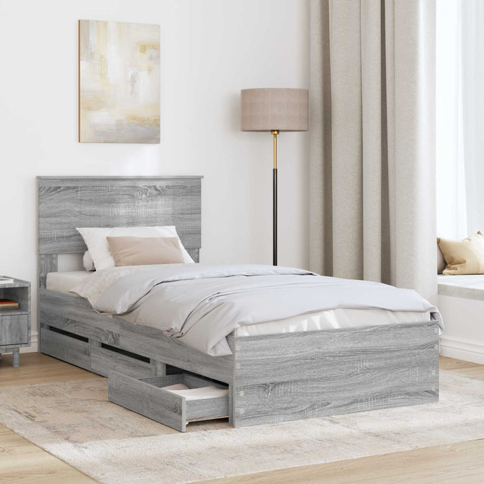 Cadru de pat cu sertar Gri Sonoma 90 x 200 cm Lemn Ingineresc - WALTI WALTI
