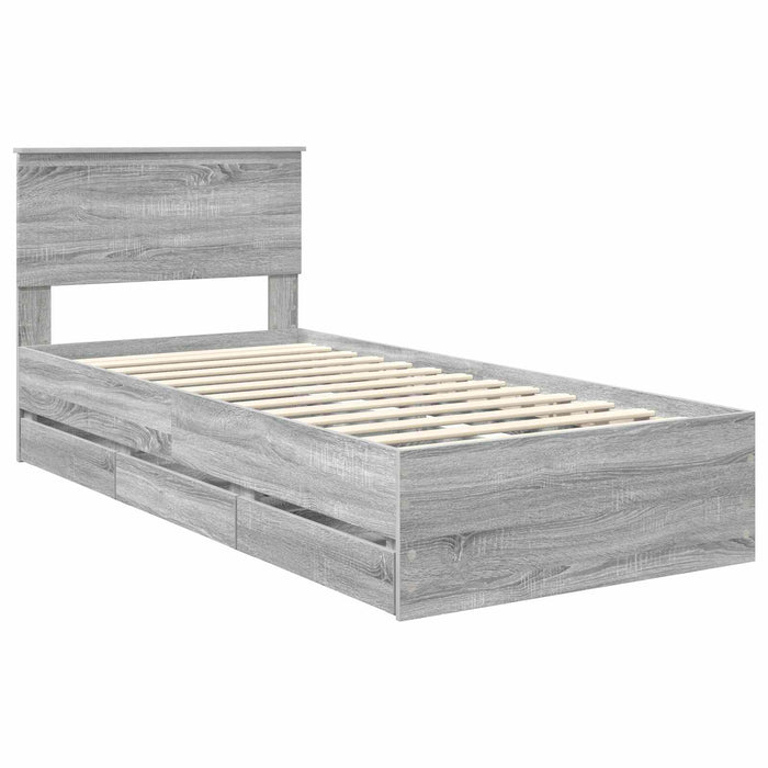 Cadru de pat cu sertar Gri Sonoma 90 x 200 cm Lemn Ingineresc - WALTI WALTI