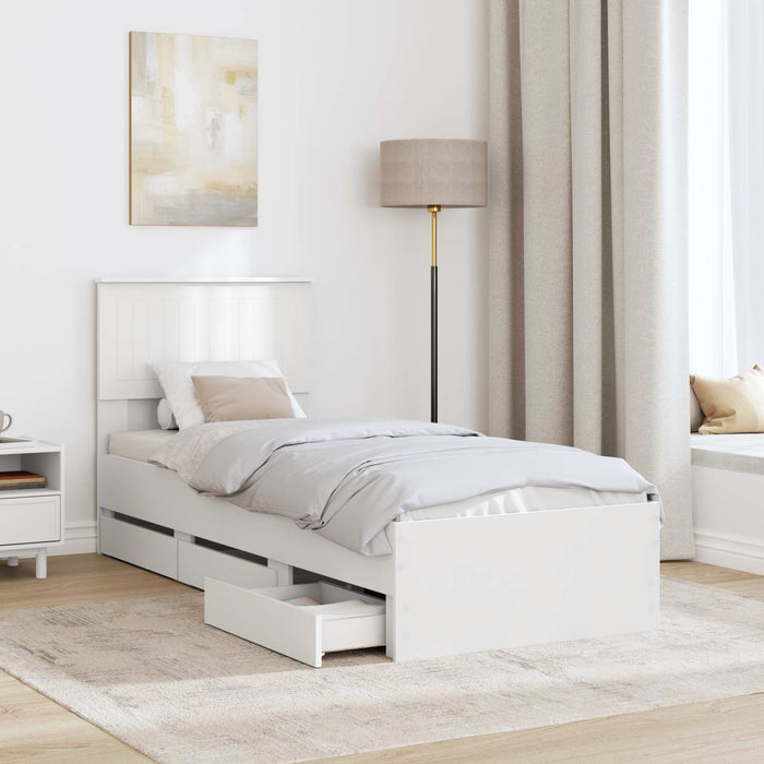 Cadru de pat cu sertar Alb 75 x 190 cm Lemn Ingineresc - WALTI WALTI