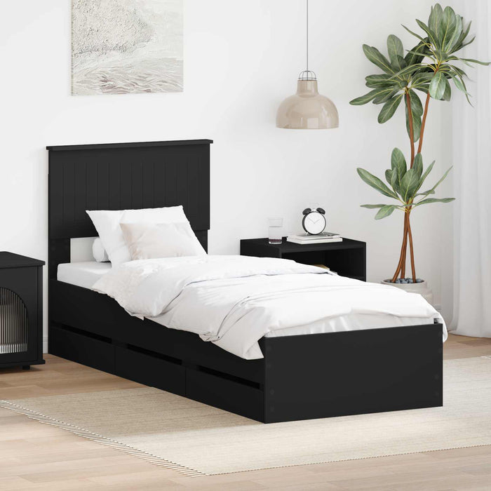 Cadru de pat cu sertar Negru 75 x 190 cm Lemn Ingineresc - WALTI WALTI