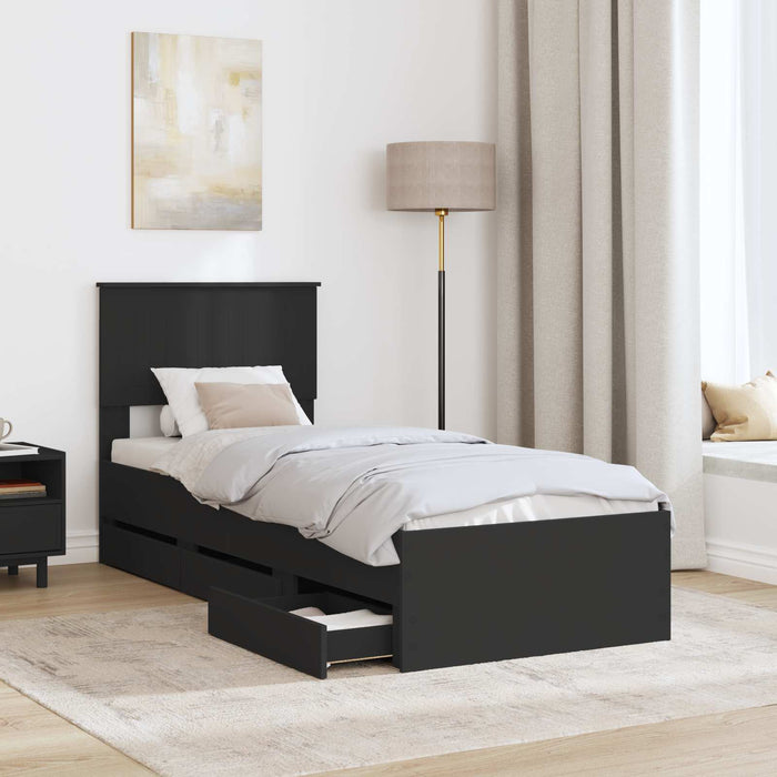 Cadru de pat cu sertar Negru 75 x 190 cm Lemn Ingineresc - WALTI WALTI