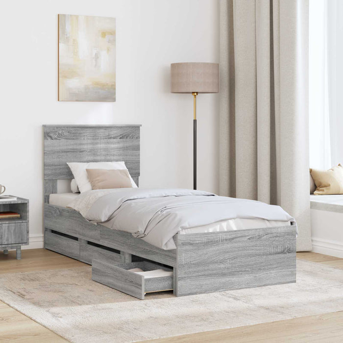 Cadru de pat cu sertar Gri Sonoma 75 x 190 cm Lemn Ingineresc - WALTI WALTI