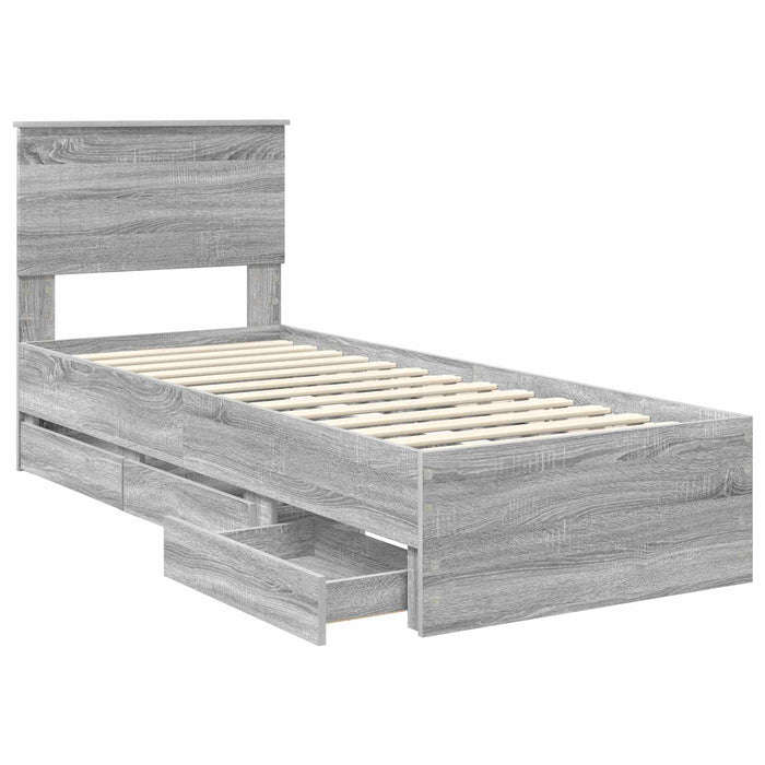 Cadru de pat cu sertar Gri Sonoma 75 x 190 cm Lemn Ingineresc - WALTI WALTI