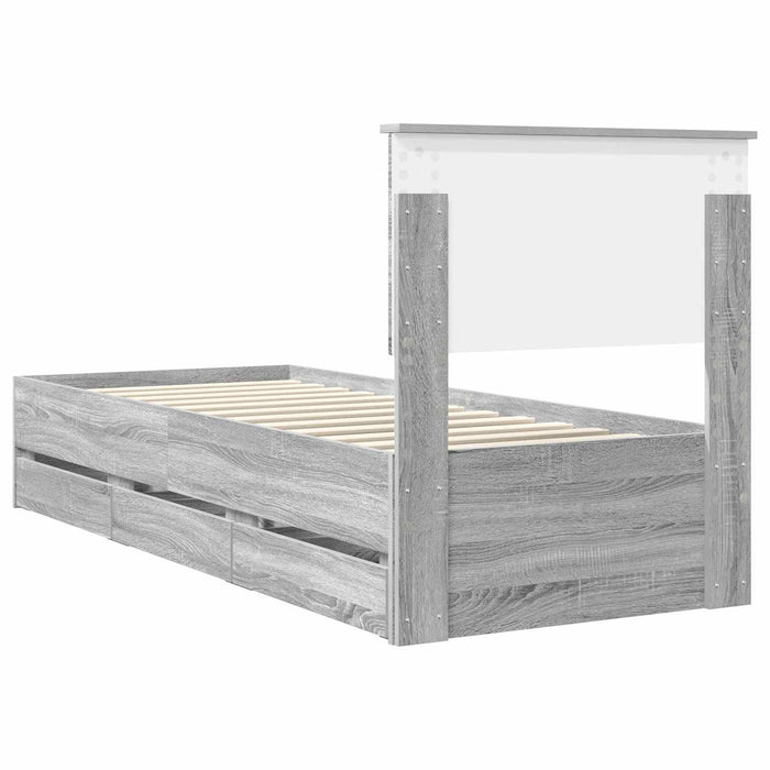 Cadru de pat cu sertar Gri Sonoma 75 x 190 cm Lemn Ingineresc - WALTI WALTI