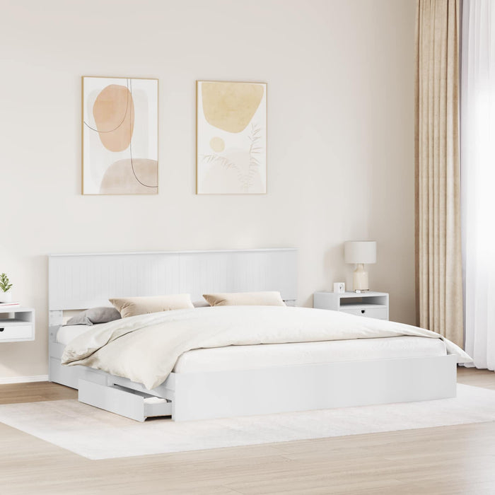 Pat cu storage cu headboard Alb 200 x 200 cm Lemn compozit WALTI
