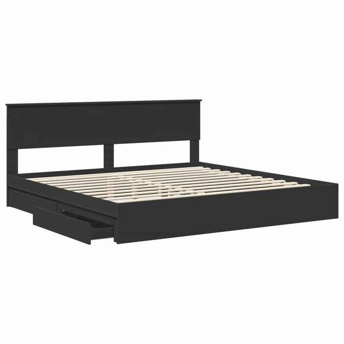 Pat cu storage cu headboard Negru 200 x 200 cm Lemn compozit - WALTI WALTI