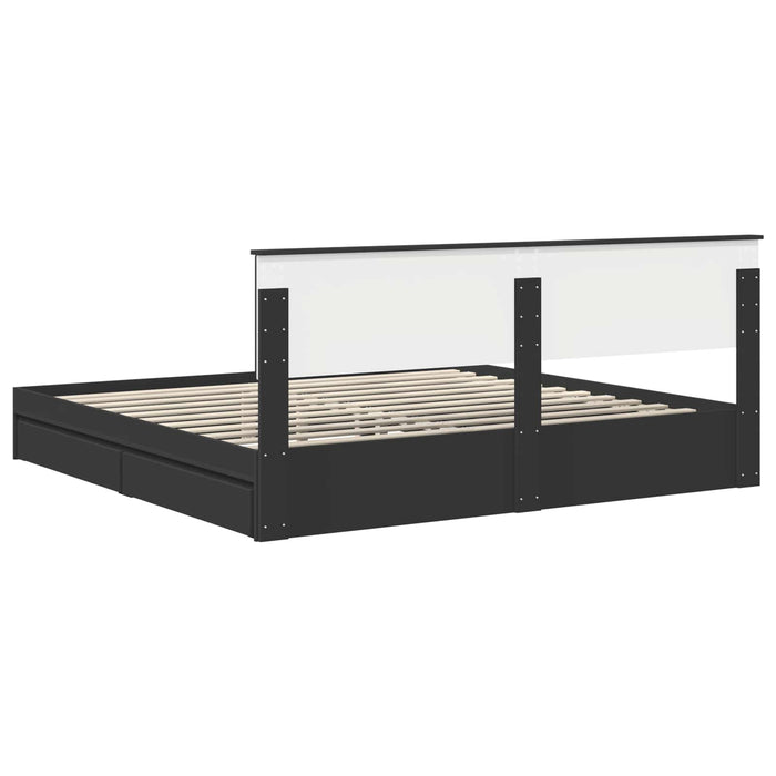 Pat cu storage cu headboard Negru 200 x 200 cm Lemn compozit - WALTI WALTI