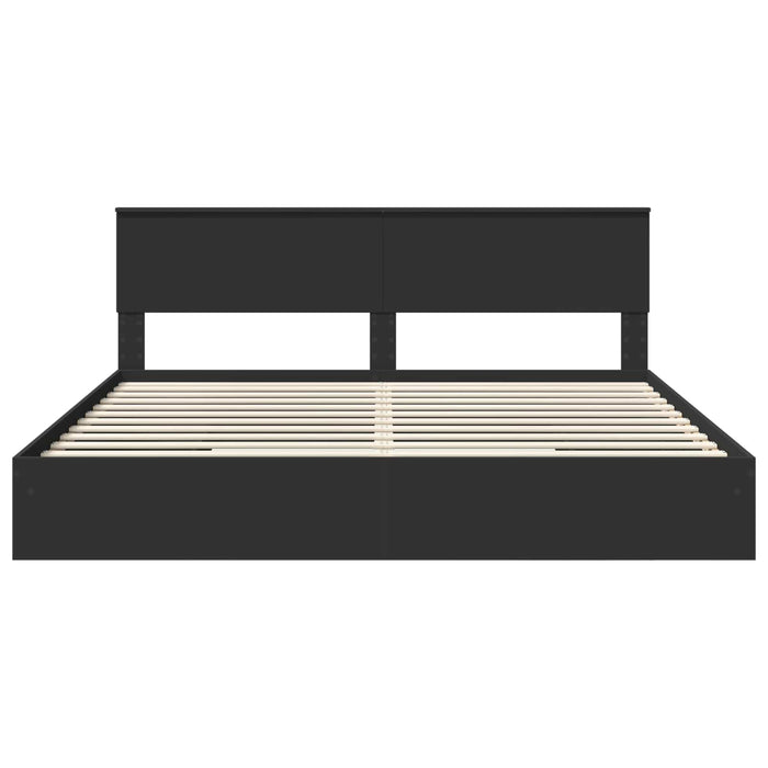 Pat cu storage cu headboard Negru 200 x 200 cm Lemn compozit - WALTI WALTI