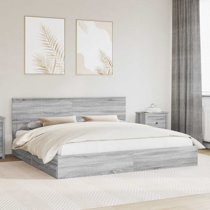 Pat cu storage cu sertar Gri Sonoma 200 x 200 cm Lemn compozit - WALTI WALTI