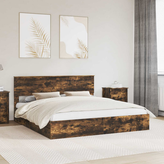 Pat cu storage Stejar fumuriu 180 x 200 cm Lemn compozit - WALTI WALTI