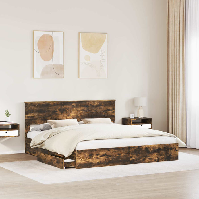Pat cu storage Stejar fumuriu 180 x 200 cm Lemn compozit - WALTI WALTI