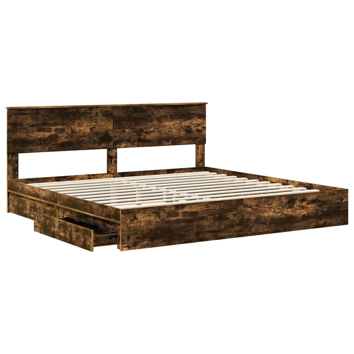 Pat cu storage Stejar fumuriu 180 x 200 cm Lemn compozit - WALTI WALTI