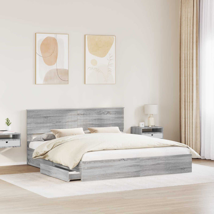 Pat cu storage cu sertar Gri Sonoma 180 x 200 cm Lemn compozit - WALTI WALTI