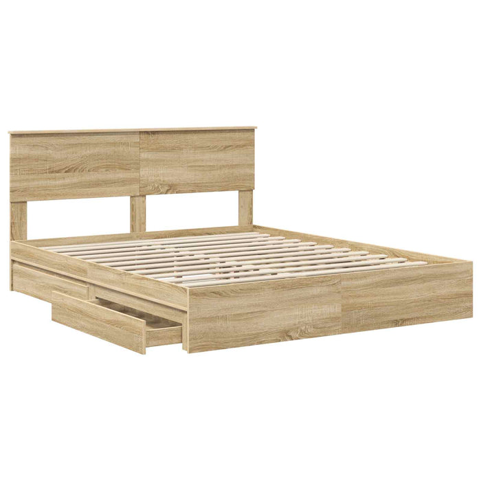 Pat cu storage Stejar Sonoma 160 x 200 cm Lemn compozit - WALTI WALTI